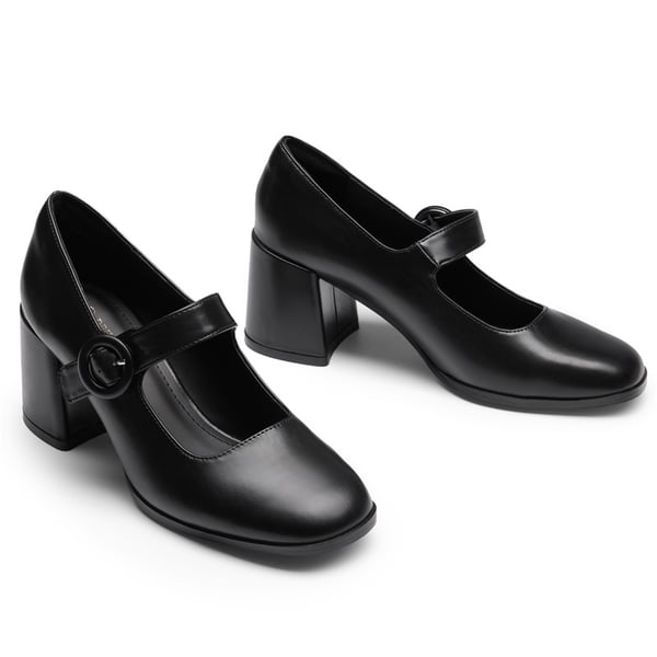 Chunky Mary Jane Pumps - BLACK PU - 4